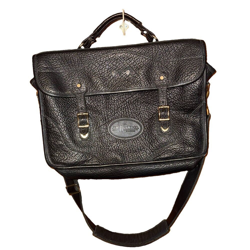 J.W. HULME Co. "CHARLES" Black Leather Briefcase Messenger Bag American Made